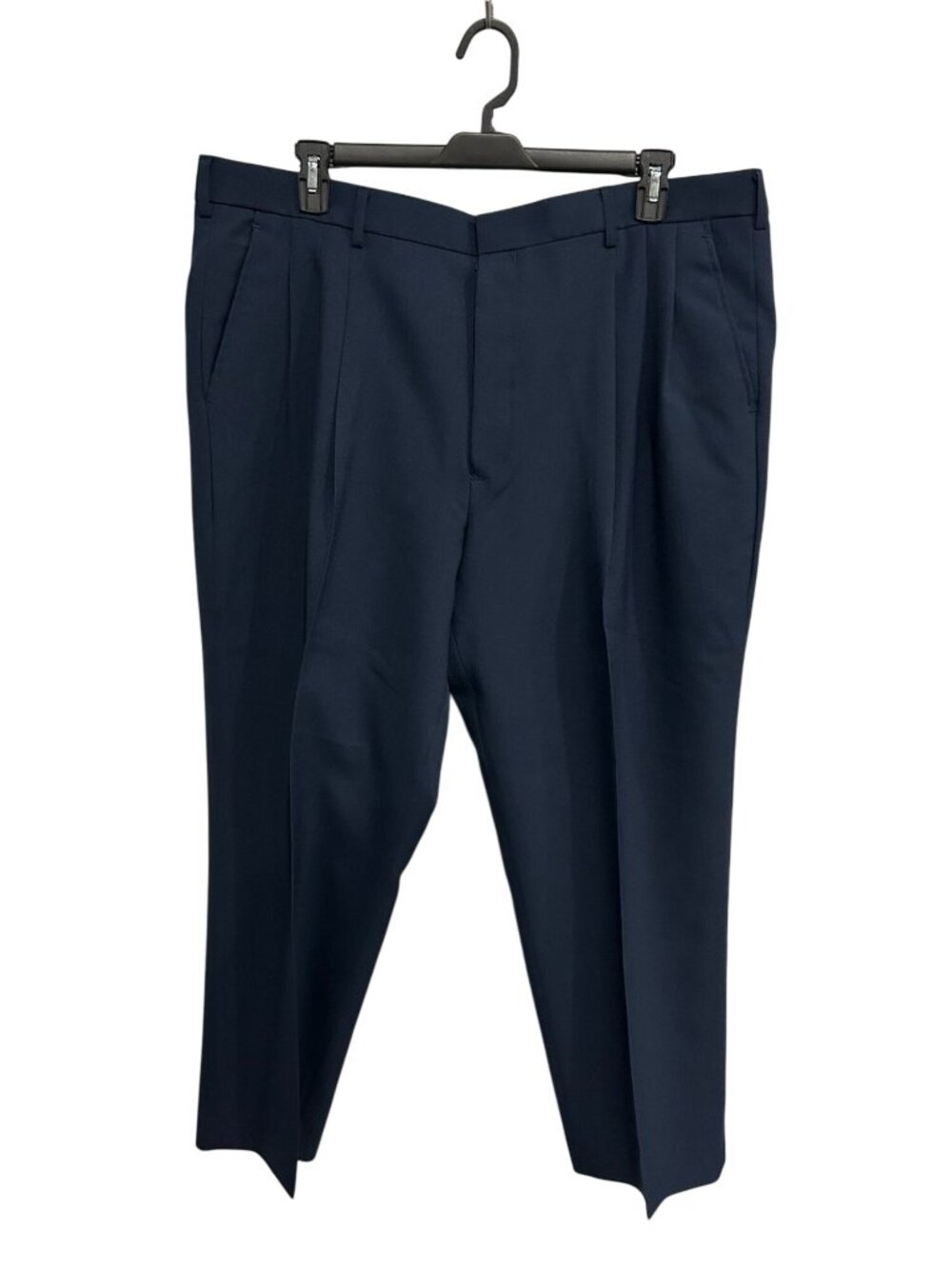 Montique 44 Mens Navy Blue Pleated Polyester Dress Pants Old Money Timeless Styl
